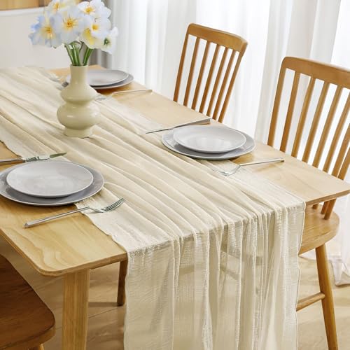 Camino de Mesa Albaricoque 80x300 cm, Camino de Mesa de Tela Semi-Transparente con Textura Arrugada, Ideal para Comedor, Eventos y Decoración de Hogar