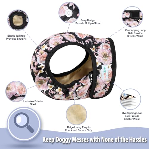 Image of Langsprit Washable Female Dog Diapers (3 Pack) - Doggie Reusable Small Medium Large Dog Diapers for Doggy Puppy Female in Period - Highly Absorbent Dog Heat Panties (Rosa Chinensis, Small)