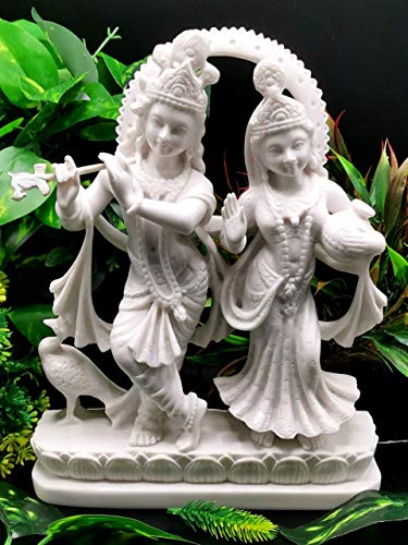 Radha Krishna Handmade Carving in marble dust - Divine lovers Radha Krishna Idol | Sculpture | Murti in high quality marble dust - 10 inches