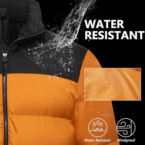 Mens Splicing Puff Jacket Water Resistant Insulated Warm Zipped Up Winter Coat with Pockets3