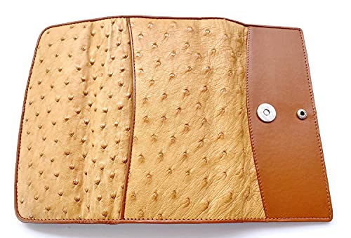 Julie Genuine Real Ostrich Skin Leather Trifold Clutch Long Golden Tan Wallet4