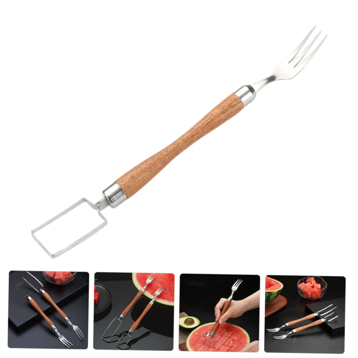 BRIGHTFUFU Watermelon Fork Slicer Dual Head Stainless Steel Cutter Tool for Cutting Safe and Practical Design for Watermelon Strawberry and Melon Slicing