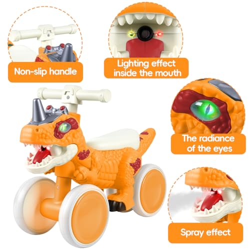 Image of Kids Tricycle, Dinosaur Toys Trike Bike with Safe Anti-Rollover Design, Music, Storage Basket, Big Wheels & LED Lights, Toddler Ride on Toys, Bicicletas para Ninos De 3 Anos a 6 (Orange)