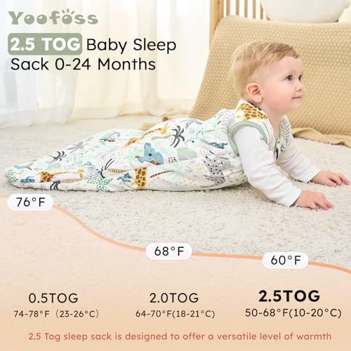 Image of Yoofoss Baby Sleep Sack 18-24 Months, TOG 2.5 Baby Wearable Blanket with 2-Way Zipper, 100% Organic Cotton Fabric Winter Newborn Sleeping Sack, Warm Soft Comfy