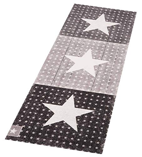 Zala Living Cook & Clean Läufer - rutschfest Teppichläufer Flachgewebe Kurzflor Teppich Küchenteppich Waschbar Küchenläufer Boulevard für Flur, Küche, Wohnzimmer - Schwarz Grau, 45x140cm Cover