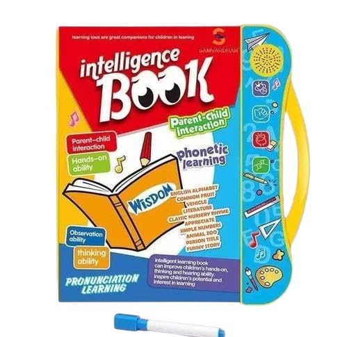 “Intelligence Book – Interactive Parent-Child Learning Book with Phonetic Pronunciation, English Alphabet, Numbers, Nursery Rhymes, Animals, Fruits, Vehicles, and Music for Early