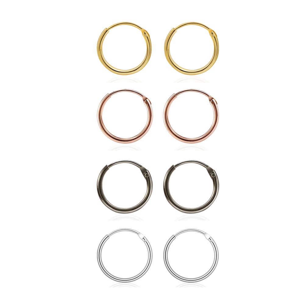 EGOO&YAMEE Sterling Silver Cartilage Hoop Earrings for Women Hypoallergenic Huggie Earring Endless Small Hoop Earrings Set, 3 Pairs Tragus Earrings(8mm/10mm/12mm)