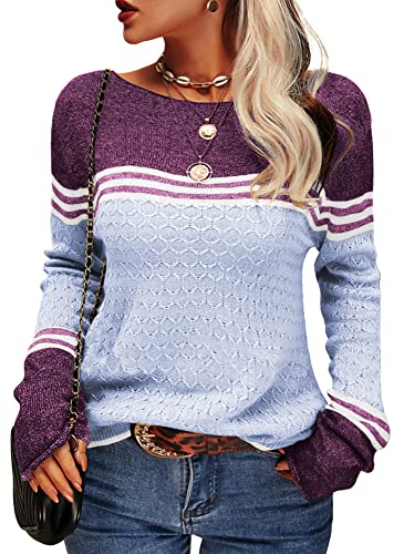 Image of Danedvi Womens Fall Fashion 2026 Sweaters Colorblock Lightweight Striped Crewneck Winter Trendy Pullover Tops