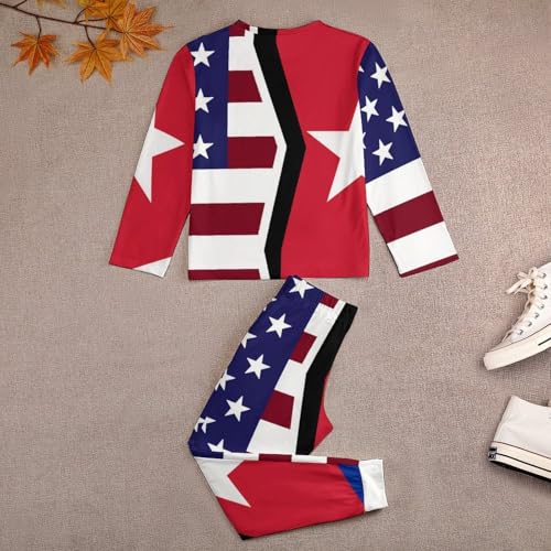 American And Cuban FlagChildren's Pajama Set Round Neck Long Sleeve Top + Pants Two-piece Set140CM3
