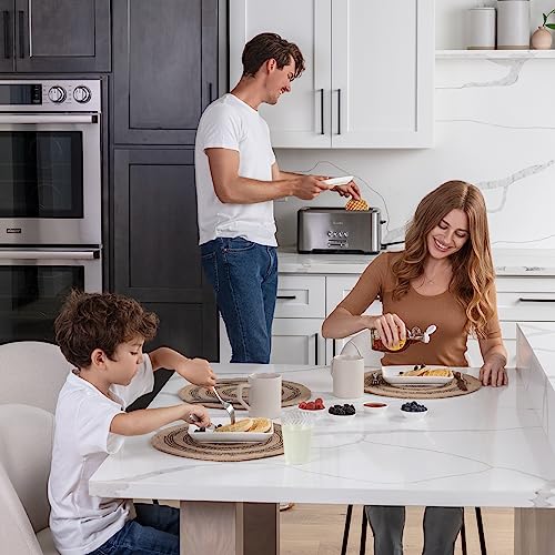 Famhh FAMHH03 8 Inch Appetizer Plates Set With Dipping Cups For Serving, Desserts, Salads – Chip-Resistant, Porcelain, Rectangular Dinner Plates thumb #7