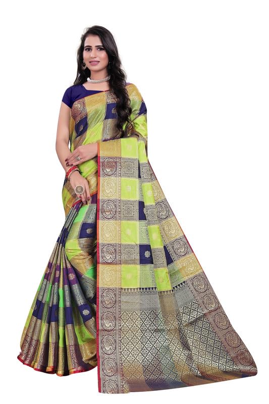 Greenway Lobby Banarasi Art Silk Saree with Unstitched Blouse Piece, Blue