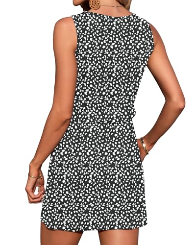 Image of AUSELILY Womens Summer Dress Casual Sleeveless Drawstring Short Dresses | Adjustable drawstring waist for a custom fit, plus 2 side pockets-perfect beach-to-street sundress