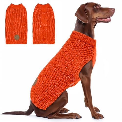 Image of KYEESE Reflective Yarn Dog Sweater for Large Dogs Thick Knit Pullover | Reflective for Visibility, Leash Hole for Walk, Stretchy Fit, Lightweight & Warm, Gentle on Sensitive Skin, Winter Daily Wear