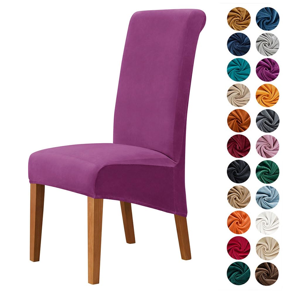 Highdi Dining Chair Covers for Wedding Banquet Party Decoration, Solid Color Velvet Stretch High Back Chair Slipcovers Washable Chair Protector Elastic Seat Covers (1 pc,Purple)
