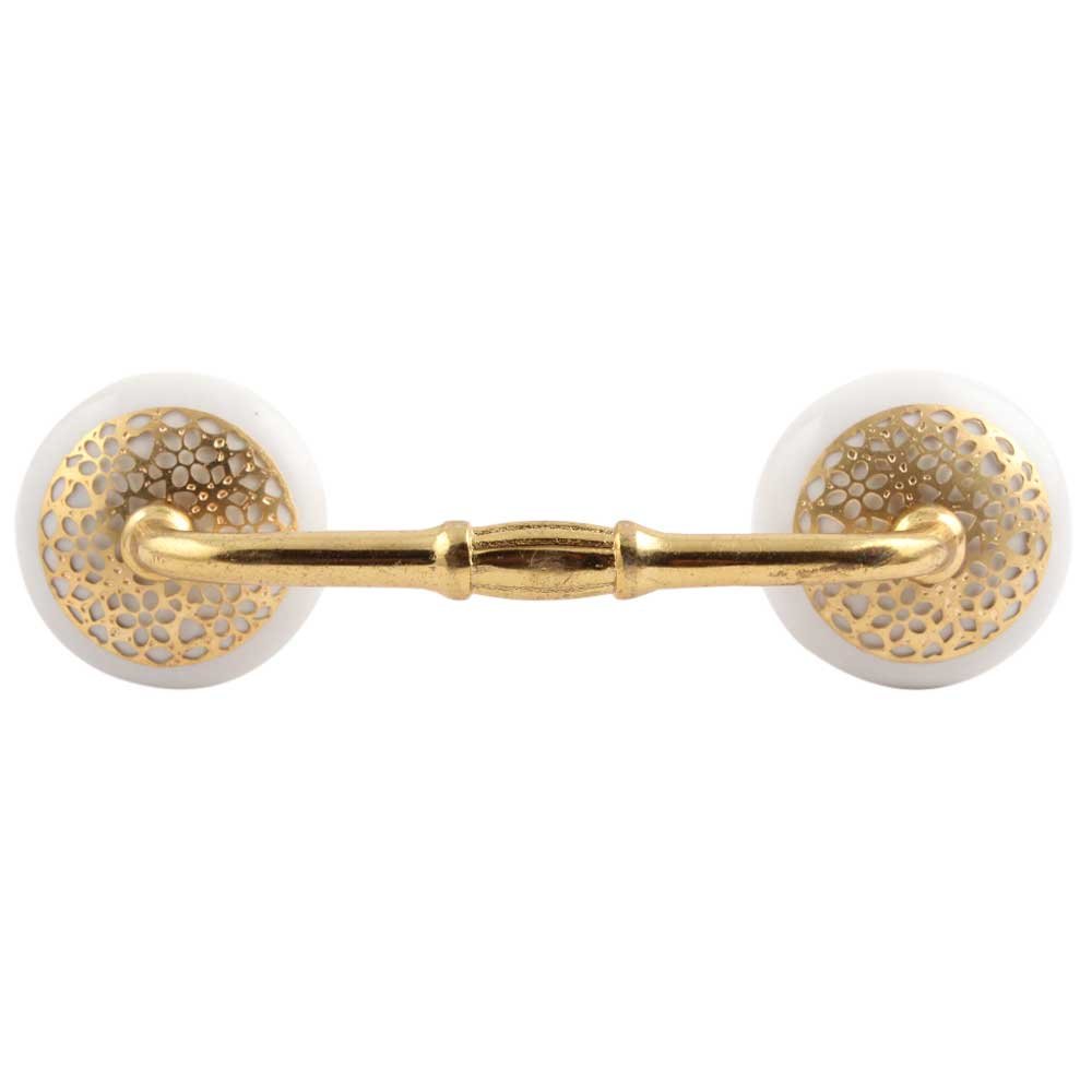 IndianShelf 1 Pack White Unique Drawer Handles Decorative Cabinet Pulls Gold Hardware 6