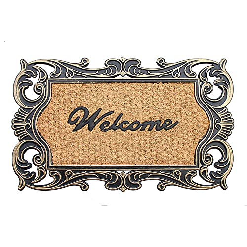 Onlymat Natural Coir Welcome Doormat, Black/Beige with Decorative...