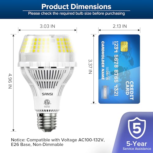 Image of SANSI 250W Equivalent LED Light Bulb 2-Pack, 4000 Lumens, Super Bright
