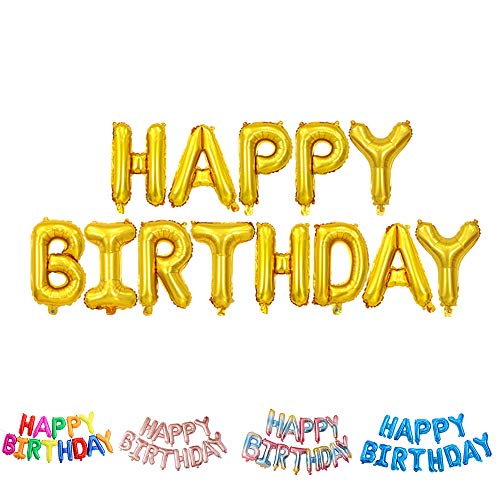 Ponmoo Happy Birthday Ballon Golden, Schwarz Happy Birthday Luftballons Roségold Geburtstag Folienballon Happy Birthday Silber, Folienluftballons Dekoration Birthday Party - Golden