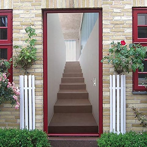 White Creative Stairs Bathroom Wall Door Stickers 30 3x78 7inch Stone Door Murals Peel and Stick Waterproof Door Decal Vinyl Door Wall Murals Door Wallpaper Sticker Cover