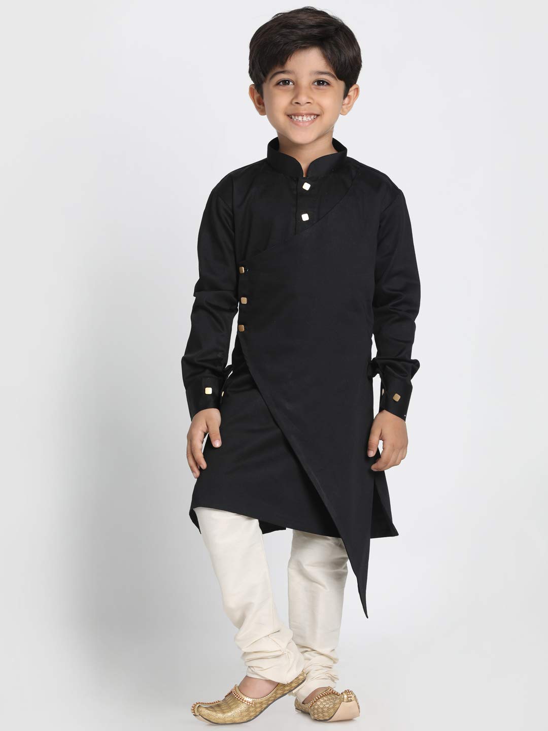 Jbn Creation Boys' Black And Cream Cotton Satin Blend Kurta And Pyjama Set_Vasbk062Blnpvcr_28