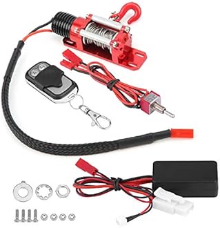 Estink RC Winch, 1/10 Electric Metal Winch Model Vehicle Crawler Car Accessory with Remote Controller, Load 3kg