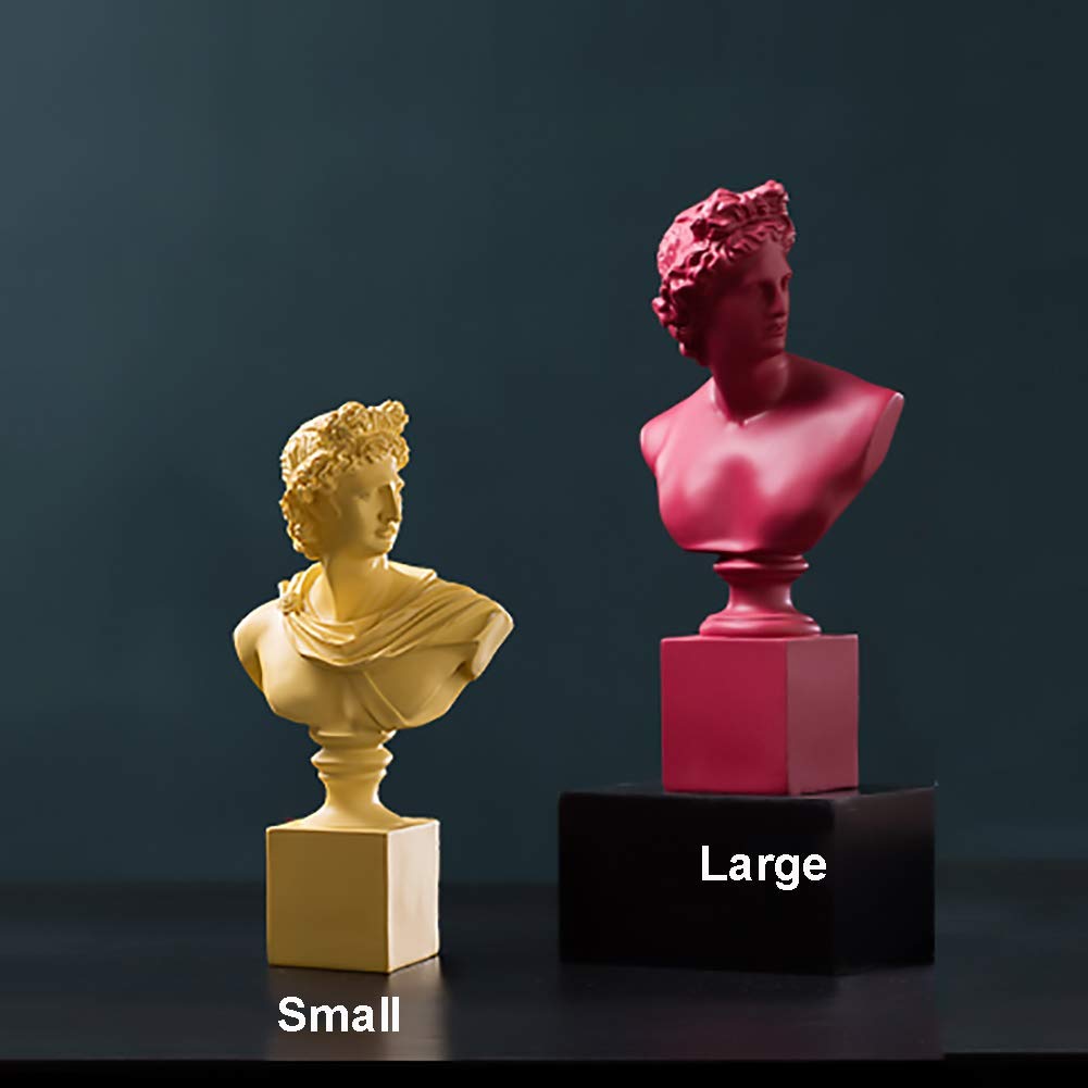 Classique résine Art Figure Artisanat Ornements pour la décoration de Bureau à la Maison, Figurine de Statue de tête d'Apollon Grec, Petit Buste Statue Sculpture Rouge 19x14x40cm