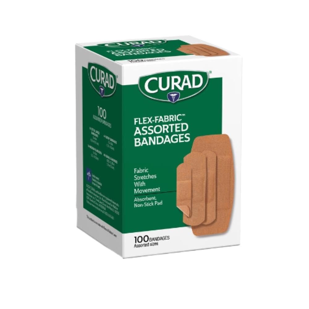CURAD Flex-Fabric Adhesive Bandages, Assorted Sizes, Durable and Flexible Protection, 100 Count (Pack of 6)