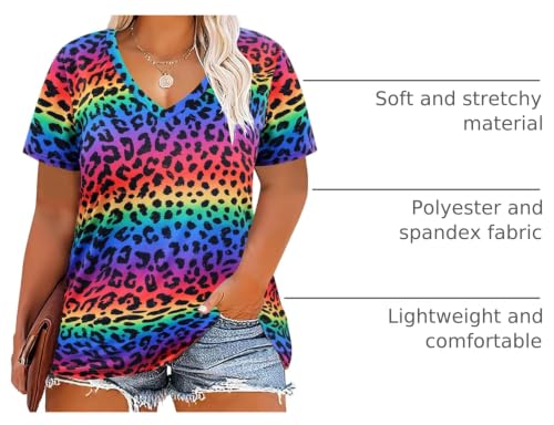 Image of RITERA Women Plus Size Tops Tie Dye V Neck Shirt Floral Camo Summer Short Sleeve Tunic Oversized Ladies Blouse XL-5XL