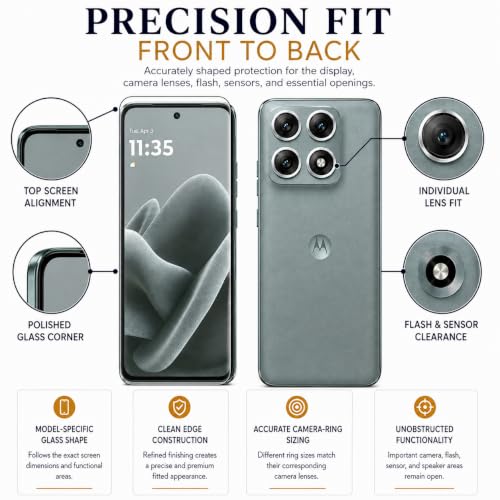 Image of ArmourPro UV Tempered Glass for Motorola Edge 70 Pro Plus 5G with Silver Camera Ring Guard Combo, Crystal Clear Screen Protector, Case Friendly, Anti-Scratch, Bubble-Free Installation Kit