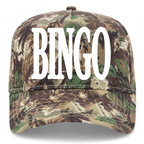 Bingo Serif Vintage Trucker Hat | Premium Adjustable Snapback Baseball Hat for Men & Women (US, Alpha, One Size, Camo)