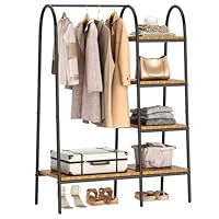 soges Clothes Rack, Garment Rack with 5 Shelves & Hanging Bar, Open Wardrobe for Hanging Clothes and Storage, Free Standing Closet Organizer, Clothing Rack for Bedroom Entryway, Rustic Brown