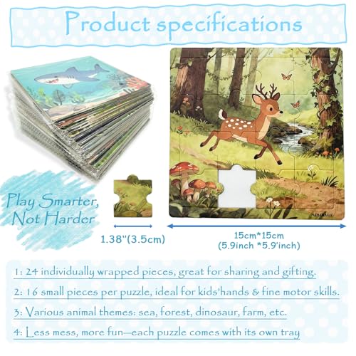 Puzzles para Niños, Pack 24 Piezas de 16 Piezas cada uno con Base, Envuelto Individualmente, Juguetes Educativos de Animales miniatura 6