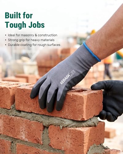 Image of Kebada W5 Foam Nitrile Coated Work Gloves for Men & Women, 12 Pairs | Seamless Nylon Knit, Strong Grip, Safety Gloves for General Purpose, Mechanic Work, Warehouse, Construction & Gardening