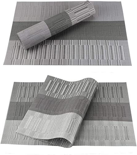Image of YELONA Placemats for Dining Table Set of 8 - Heat Resistant, Non-Slip & Washable Woven PVC Vinyl Table Mats - 45 x 30 cm, Light Grey