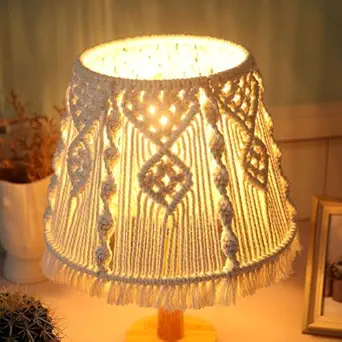 ALTAARA Macrame Table Lamp Home Decor, Decorative Lampshade Handcrafted Woven Lighting, Ambiance & Style for Bedroom, Living Room Decoration with Cable & Holder, Off-White, 1-Piece