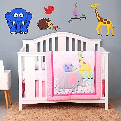 Baby Bees Zoo Safari Crib Bedding Sets for Girls and Boys | 4 Pieces Baby Bedding Crib Set of Crib Fitted Sheet, Quilt, Dust Ruffle & Pillow Cover for Standard Size Crib