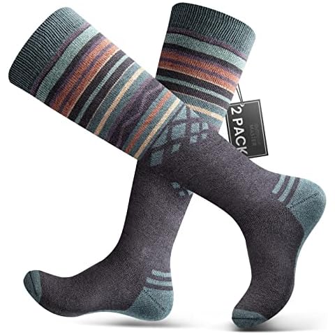 OutdoorMaster Ski Socks 2-Pack Merino Wool, Non-Slip Cuff for Men & Women - Gray, M/L Cover