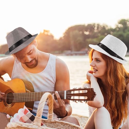 Image of Ultrafun 5 Pack Short Brim Fedora Classic Summer Beach Sun Hat Panama Cap for Men Women