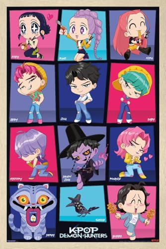 Trends International Netflix KPop Demon Hunters (2025) - Chibi Grid Wall Poster, 22.4L x 14.7W, Blonde Framed Version
