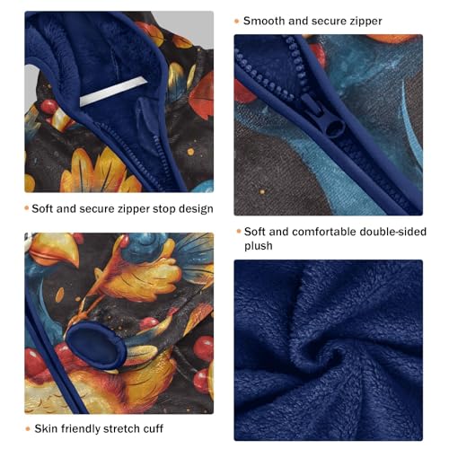 Autumn Leaves Bird Turkey Toddler Fleece Jacket Girl Boys Hooded Fleece Jacket Coat Warm Outwear Zip-up 3-10T3