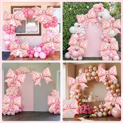 Image of 5pcs Pink Bow Balloons, Pink Bows Balloon, 38 Inch Mesh Giant Large Bow Foil Balloon For Christmas Birthday Baby Shower Girls Women Party Wedding Bridal Shower Bachelorette Engagement Valentine Decor