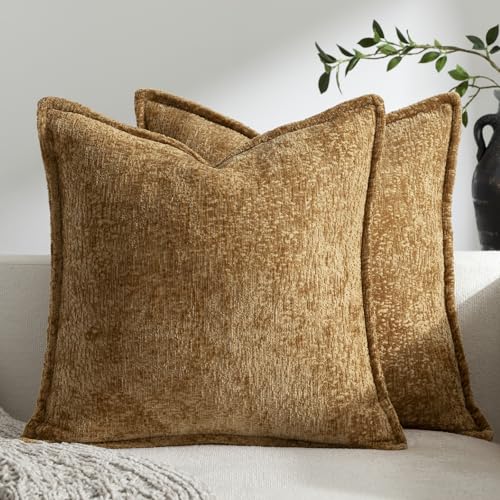 DEZENE Pack of 2 Golden Brown Decorative Throw...