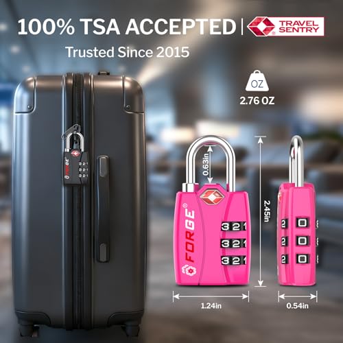Image of Forge Open Alert TSA Approved Luggage Locks - 3 Digit Combination, Easy Read Dials, Zinc Alloy Body - Ideal Travel Lock for Luggage, Suitcases, Bags & Toolboxes (4 Color Locks #2)