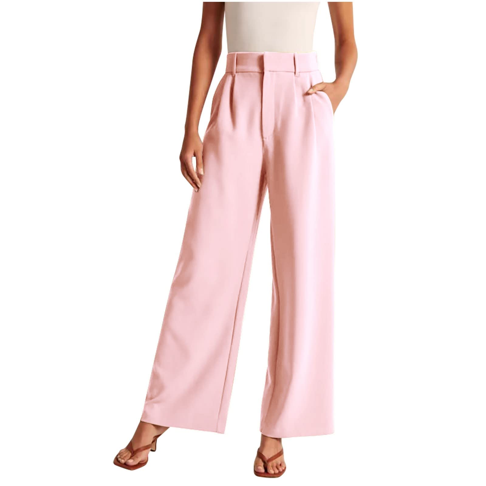 Womens Wide Leg Pants Work Business Casual Loose High Waisted Dress Palazzo Flowy Trousers Long Straight Dress Pants