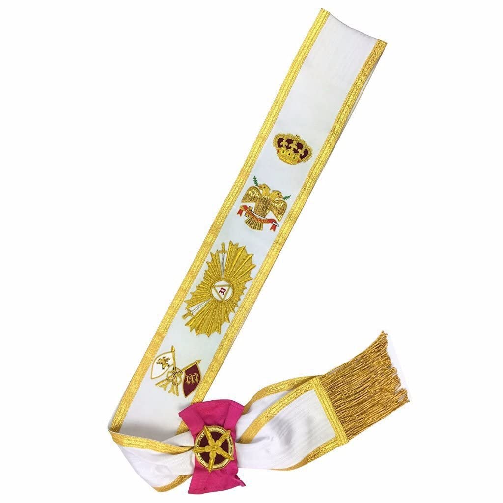 BRICKS MASONS 33rd Degree Sash - Gold Fringe & White Ribbon