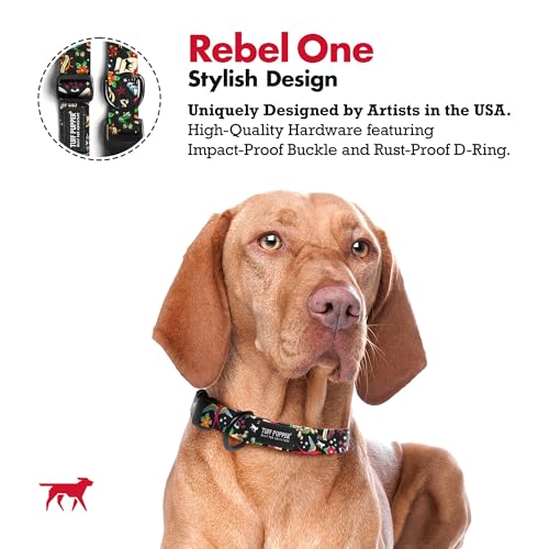 Image of Tuff Pupper Premium Adjustable Dog Collar for Small Boy Dogs, Stylish Pattern Collars Designed in USA, Quick Release Buckle, Rebel One Print for Male Dogs, Small (0.7 Inch Wide x 8-12 Inch Neck)