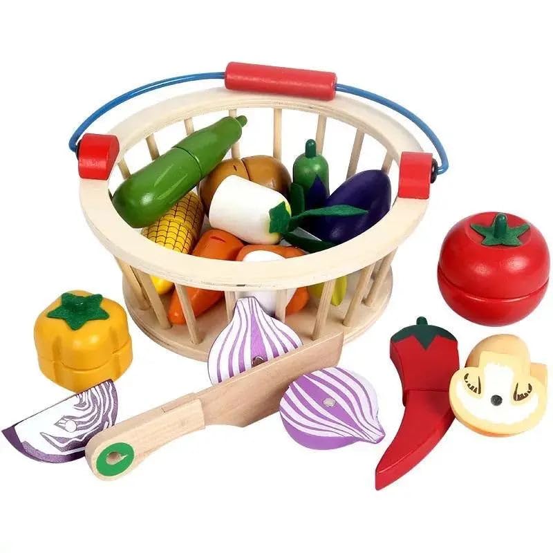 JOUETS BY EDUSPARK 14 Pc Magnetic Vegetable Cutting Set | Kids Vegetables Accessories with Storage Basket | Birthday Gift for Boys Girls | Wooden Educational Learning Toys | Wooden Toy Set