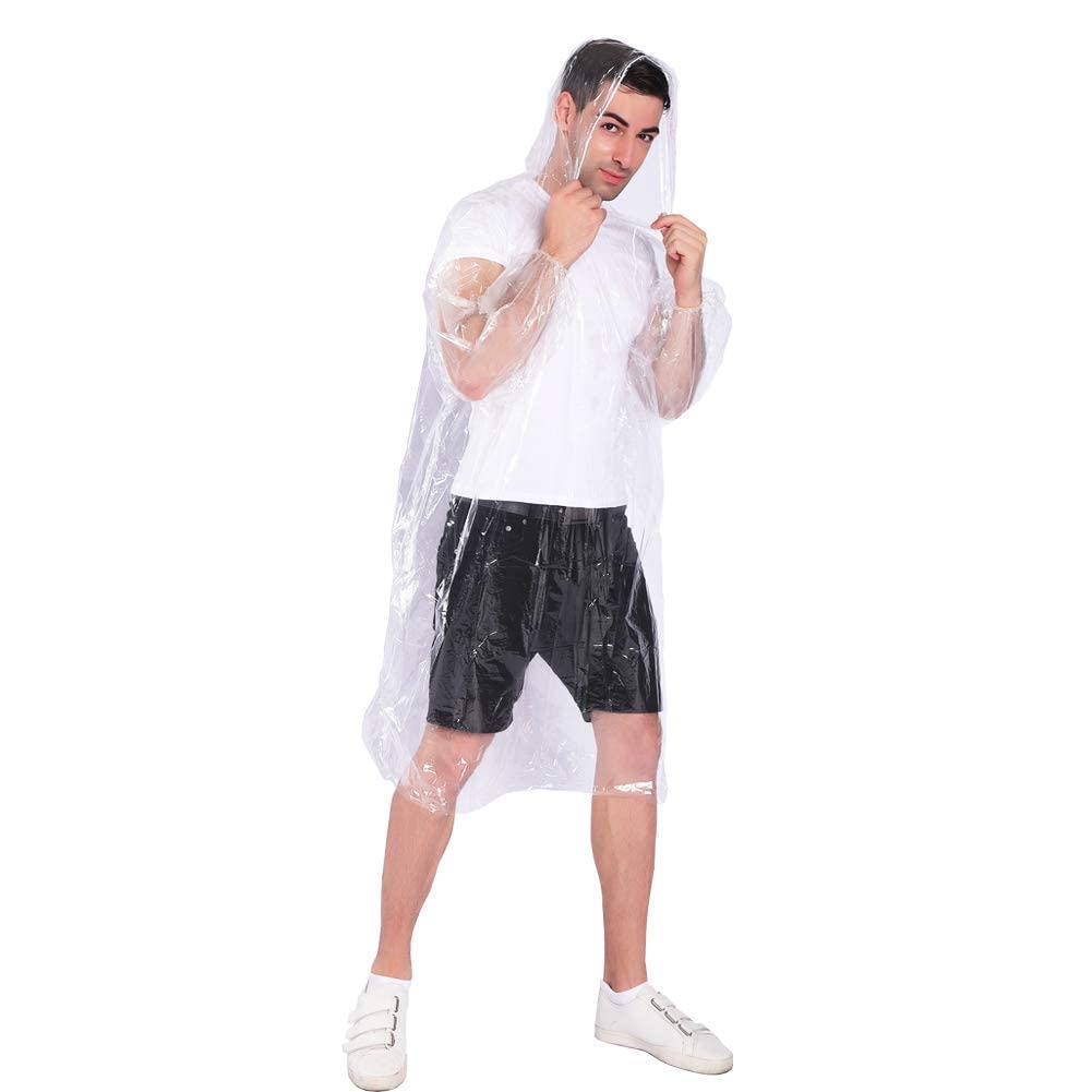 COOY Ponchos de lluvia con capucha con cordón de emergencia desechables para niños, perfectos para Disneyland, (paquete de 100), transparente