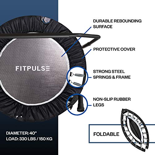 image for FITPULSE Mini Trampoline with Adjustable Soft Handle + Extras - Foldab