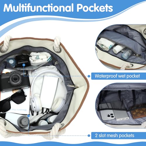 Lekesky Beach Bags for Women Large Waterproof Beach Tote Bags with Zipper Beach Bag Waterproof Sandproof Swim Pool Bag4